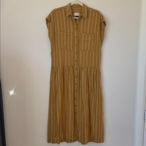 Universal Thread Mustard Striped Shirt Dress Maxi Linen Blend Sz S Missing Belt